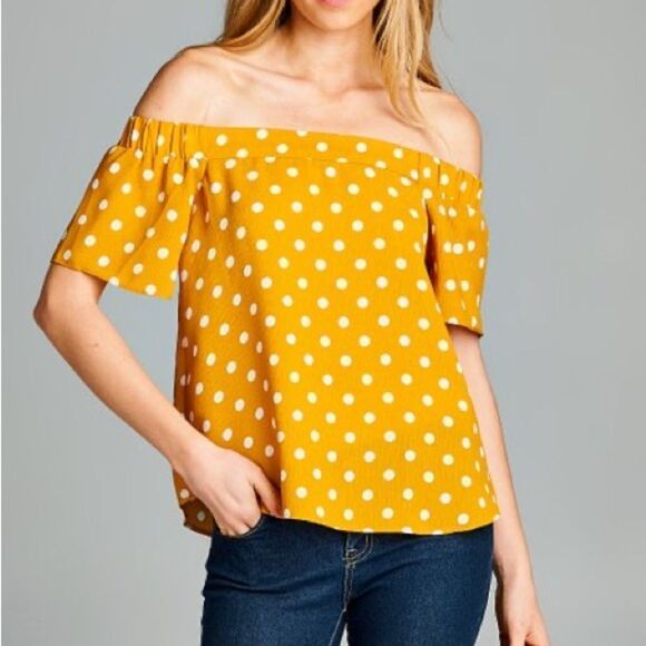 NWT Yellow Polka Dot Peasant Top- XL - Picture 1 of 10